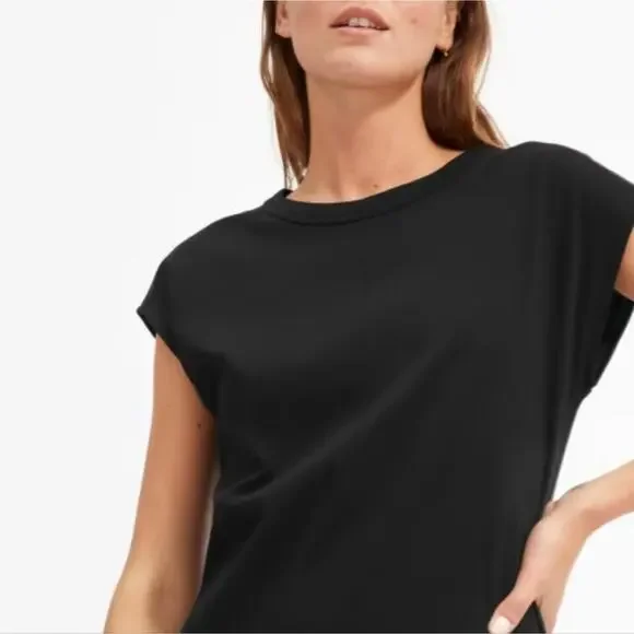 Everlane The Luxe Cotton Side Slit Tee Dress XS Black NWT Midi Short Sleeve New - Picture 10 of 12
